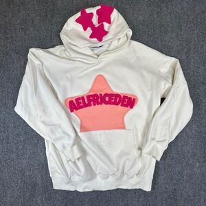 Aelfric Eden Mens XL White Pink Star Chenille Embroidery Hoodie Streetwear XL